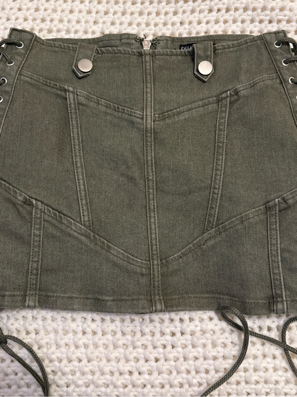 Fashion Nova Olive Green Lace-Up Mini Skirt